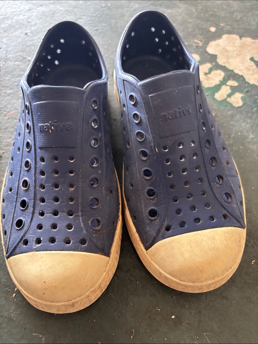 Native Navy Slip-On Perforated Sneakers with White Toecaps